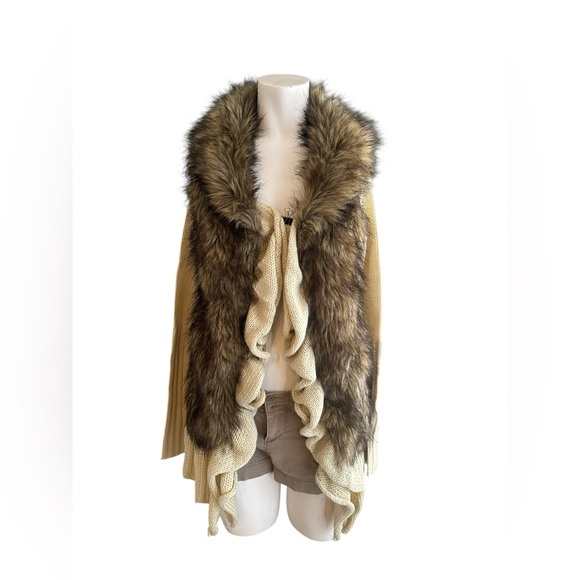 VENUS Sweaters - 2K Fairy Grunge Faux Fur Chunky Knit Open Cardigan Women’s  Chocolate Beige XS